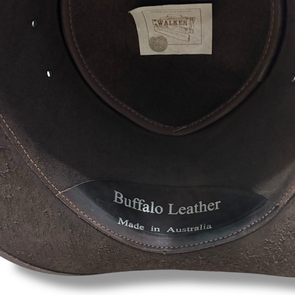 Walker Buffalo Leather Cowboy Hat Western Ranch Rodeo Rustic Style 22.5” - Picture 9 of 12